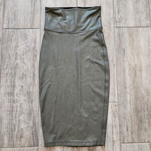 Spanx Skirt Womens XS Dark Green Faux Leather Pencil High Waist Slimming Stretch